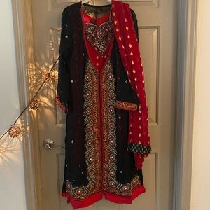 S/M 4 piece black and red Pakistani Indian outfit